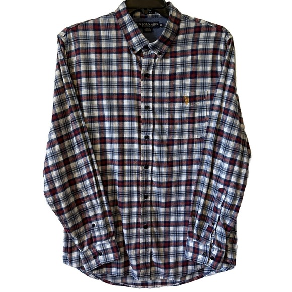 U.S . Polo Assn. Sz XL Plaid Flannel Long Sleeve Stretch Button Down Shirt‎ - Picture 2 of 6